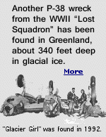 The Lost Squadron of six P-38s and two B-17s landed on Greenland ice in 1942 due to bad weather and low fuel, during a mission called Operation Bolero.